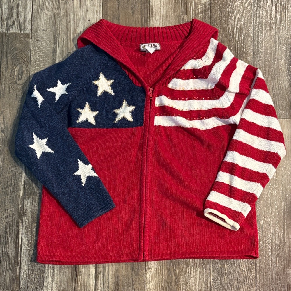 Vintage Y2K Tiara International Patriotic Stars and Stripes Women's Cardigan